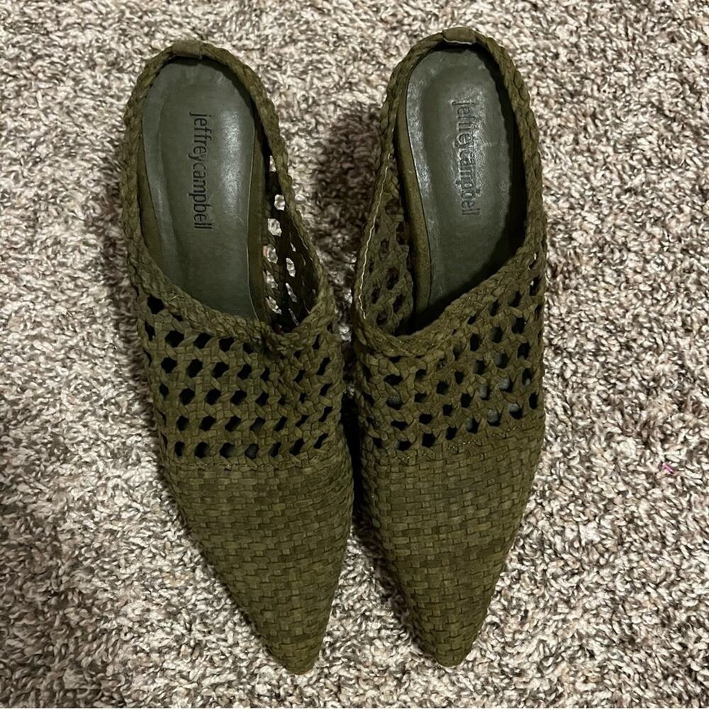 Jeffrey Campbell Leone Woven Leather Mules in Moss - Picture 4 of 12